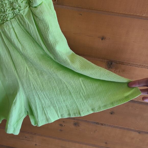 Anthropologie Mable Elenore Green Smocked Romper Small Tank Flowy Short Lime - Picture 6 of 6